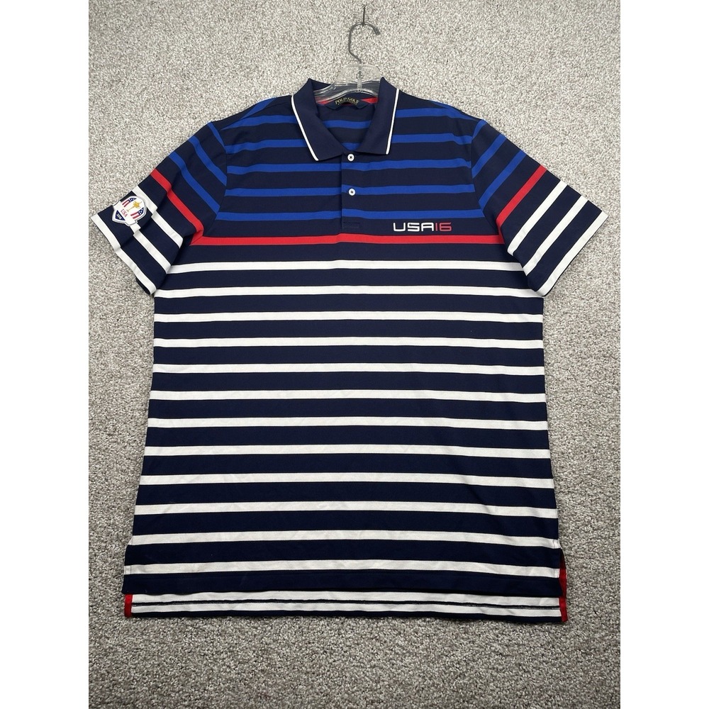 Polo Golf Ralph Lauren Shirt Polo Mens XL Blue Striped Ryder Cup 2016 USA